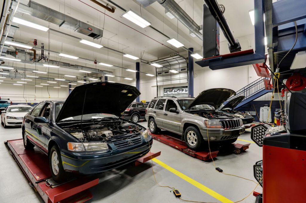 Bays in an automotive garage
